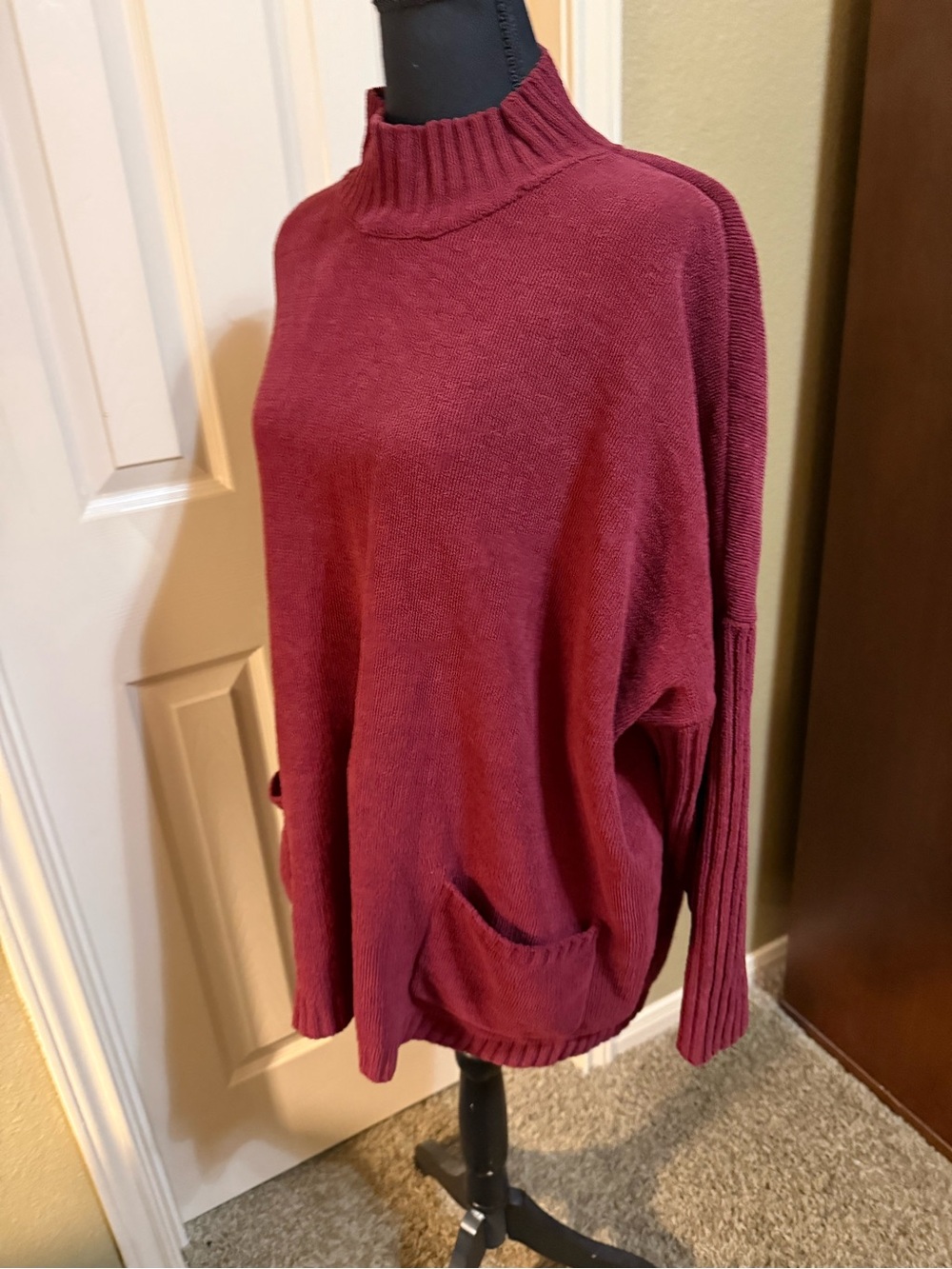 J. Jill Wine-Colored Mock Neck Pocket Sweater - Picture 2 of 5